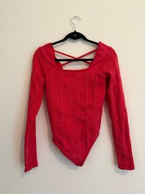 Adore Me Long-Sleeve Knit Bodysuit with Crisscross Back